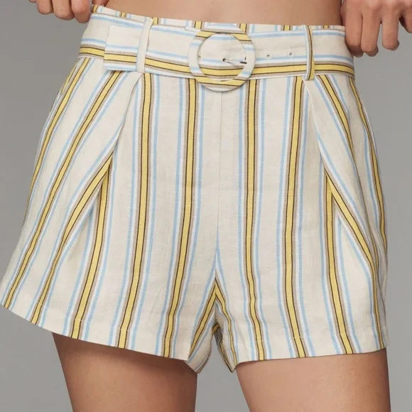 Maeve High Waist Yellow and Blue Striped Shorts - Picture 3 of 9